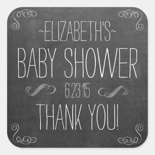 Sticker Carré Chalkboard Look Blanc Texte manuscrit Baby shower (Devant)