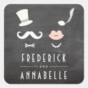 Sticker Carré Chalkboard Mustache Et Lèvres Vintage Chic Mariage