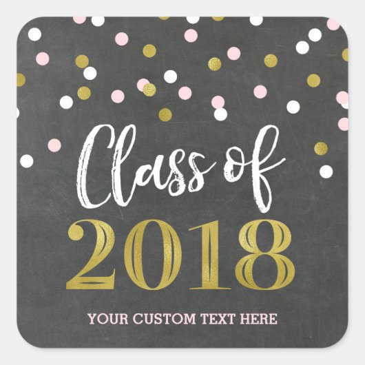 Sticker Carré Chalkboard Pink Gold Confetti Graduation 2018 (Devant)
