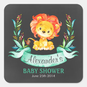 Sticker Carré Chalkboard Watercolor Lion Baby shower