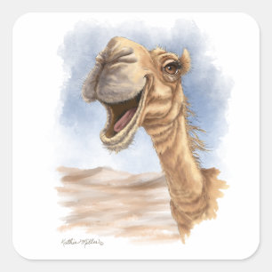 Sticker Carré Chameau souriant aquarelle cartoon