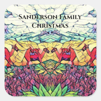 Sticker Carré Chameaux de Noël en verre tendu