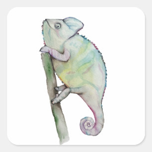 Sticker Carré Chameleon à aquarelle mignonne