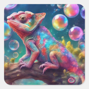 Sticker Carré Chameleon avec bulles