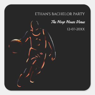 Sticker Carré Champ de basket-ball de Neon Bachelor Anniversaire