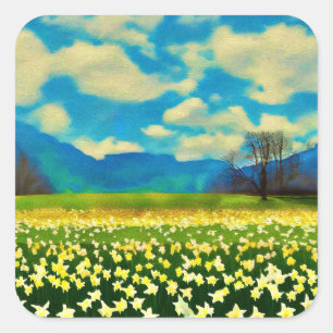 Sticker Carré Champ de jonquilles - peinture