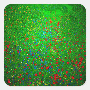 Sticker Carré Champ de pavot Gustav Klimt