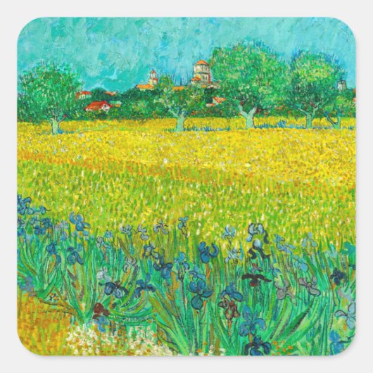 Sticker Carré Champ Van Gogh avec Irises près d'Arles (Devant)