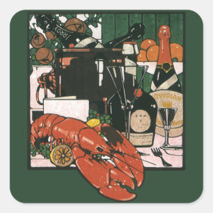 Sticker Carré Champagne au homard vintage ; Fête élégante chic