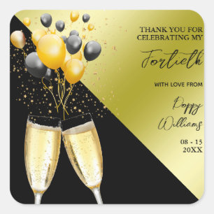 Sticker Carré Champagne & Ballons 40e anniversaire