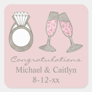 Sticker Carré Champagne Diamond rose Félicitations Mariage