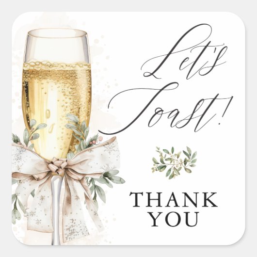 Sticker Carré Champagne Let's Toast Winter Engagement Thank You (Devant)