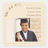 Sticker Carré Champagne photo She did it Graduate (Devant)