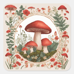 Sticker Carré Champignon Cottagecore