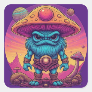 Sticker Carré Champignon Homme Bleu