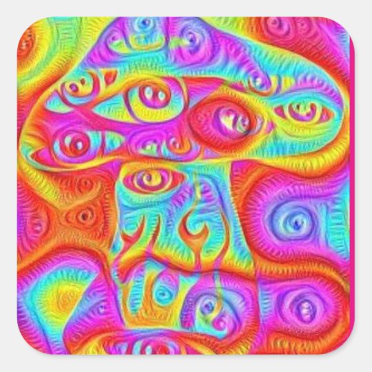 Sticker Carre Champignon Psychedelique Colore Trippy Zazzle Be