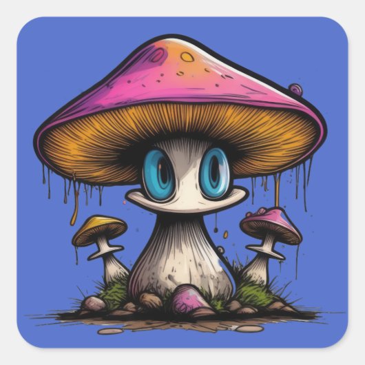 Sticker Carré Champignon teinté bleu (Devant)