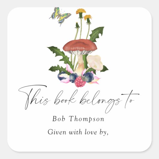Sticker Carré Champignons - ce livre appartient à (Devant)