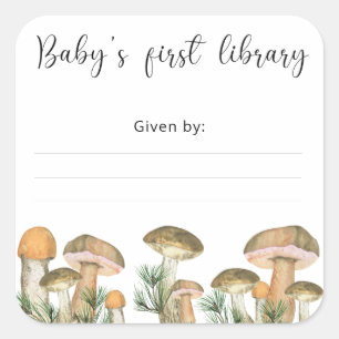 Sticker Carré Champignons de forêt aquarelle - Première biblioth