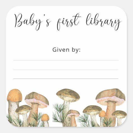 Sticker Carré Champignons de la forêt d'aquarelle - Première bib (Devant)