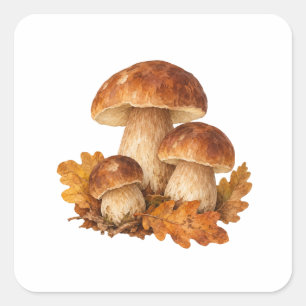 Sticker Carré Champignons et feuilles de chêne tombées