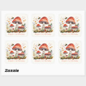 Sticker Carré Champignons Floral Abe Worm Boy Anniversaire (Feuille)