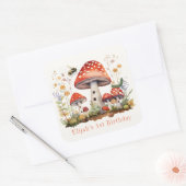 Sticker Carré Champignons Floral Abe Worm Boy Anniversaire (Enveloppe)