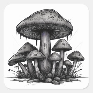 Sticker Carré Champignons monochromes