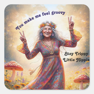 Sticker Carré Champignons personnalisés Hippie Boho Grandma