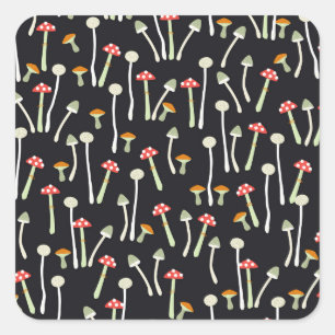 Sticker Carré Champignons vintages d'automne design motif.