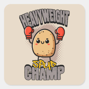 Sticker Carré Championnat de boxe de pomme de terre poids lourd