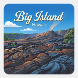 Sticker Carré Champs de lave du volcan Kīlauea Hawaii