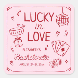 Sticker Carré Chanceux en amour Bachelorette fantaisiste dessiné