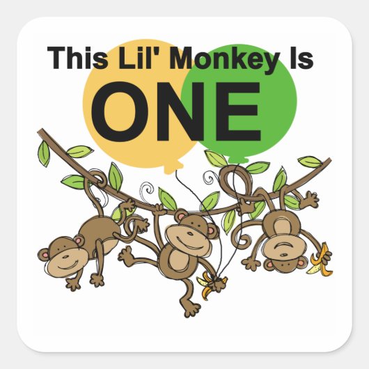 Sticker Carré Chandails et cadeaux 1er anniversaire des singes (Devant)