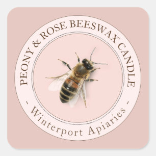 Sticker Carré Chandelle cire d'abeille avec Rose d'abeille or r