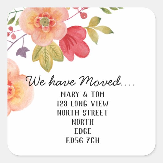 Sticker Carré Changement d'adresse orange florale (Devant)