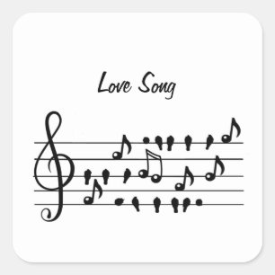 Sticker Carré Chanson d'amour Oiseau Notes Art Noir Blanc