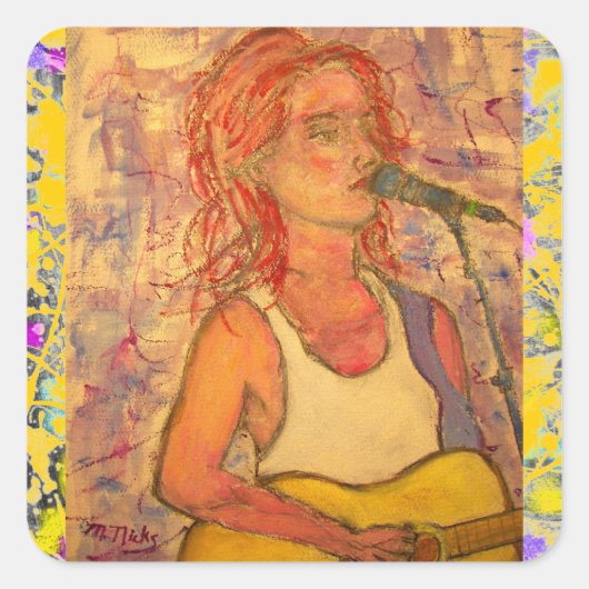 Sticker Carré chansons du microphone bleu goutte vers le haut (Devant)