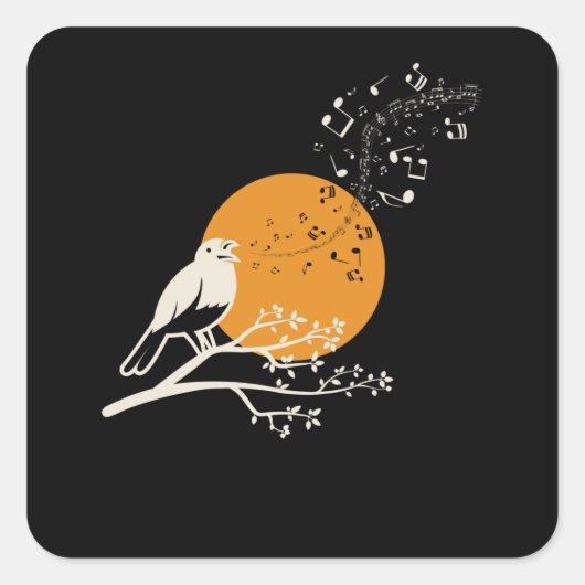 Sticker Carré Chanter Bird Notes musicales Lune (Devant)