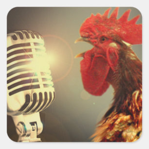 Sticker Carré Chanticleer le coq avec microphone