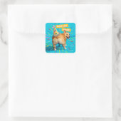 Sticker Carré Chapeau d'anniversaire Corgi Butt (Sac)