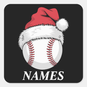 Sticker Carré Chapeau de baseball de Noël personnalisé avec nom 