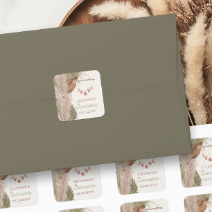 Sticker Carré Chapeau de cowgirl en herbe de Pampas Boho Western