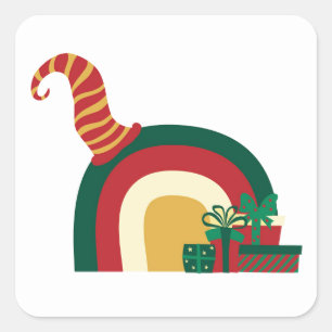 Sticker Carré Chapeau de lutin de Noël arc-en-ciel