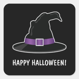 Sticker Carré Chapeau de sorcière d'Halloween avec texte violet 