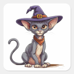 Sticker Carré Chapeau de sorcière pour chat Sphynx Mignon pour l