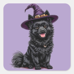 Sticker Carré Chapeau de sorcière pour chien noir mignon pour Ha