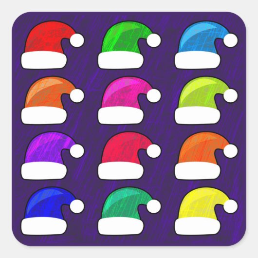 Sticker Carré Chapeaux de Père Noël colorés (Devant)