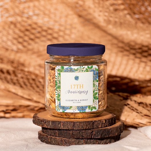 Sticker Carré Chaque année Blue Hydrangea Mariage Anniversaire