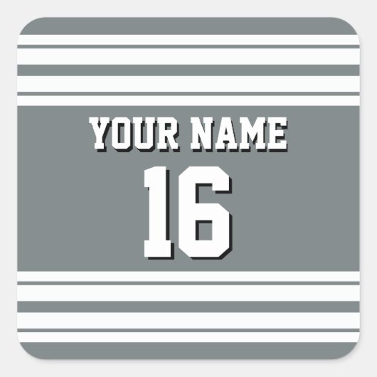 Sticker Carré Charcoal Grey White Team Jersey Custom Numéro Nom (Devant)